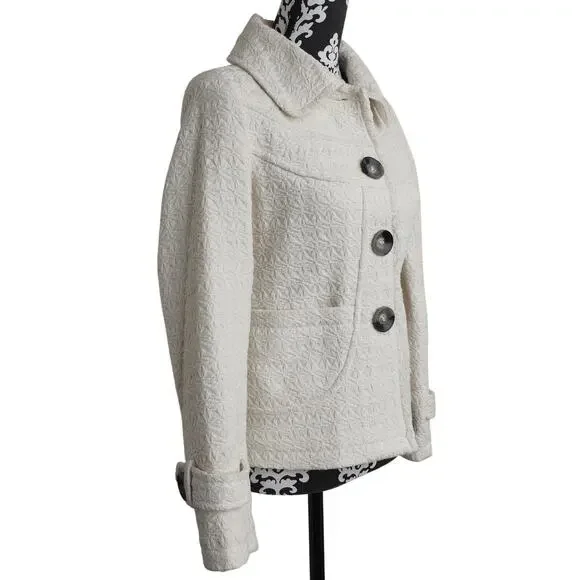 Women's Cream Preppy Twee Charlotte Russe Lined Button Up Jacket - S - Picture 7 of 11